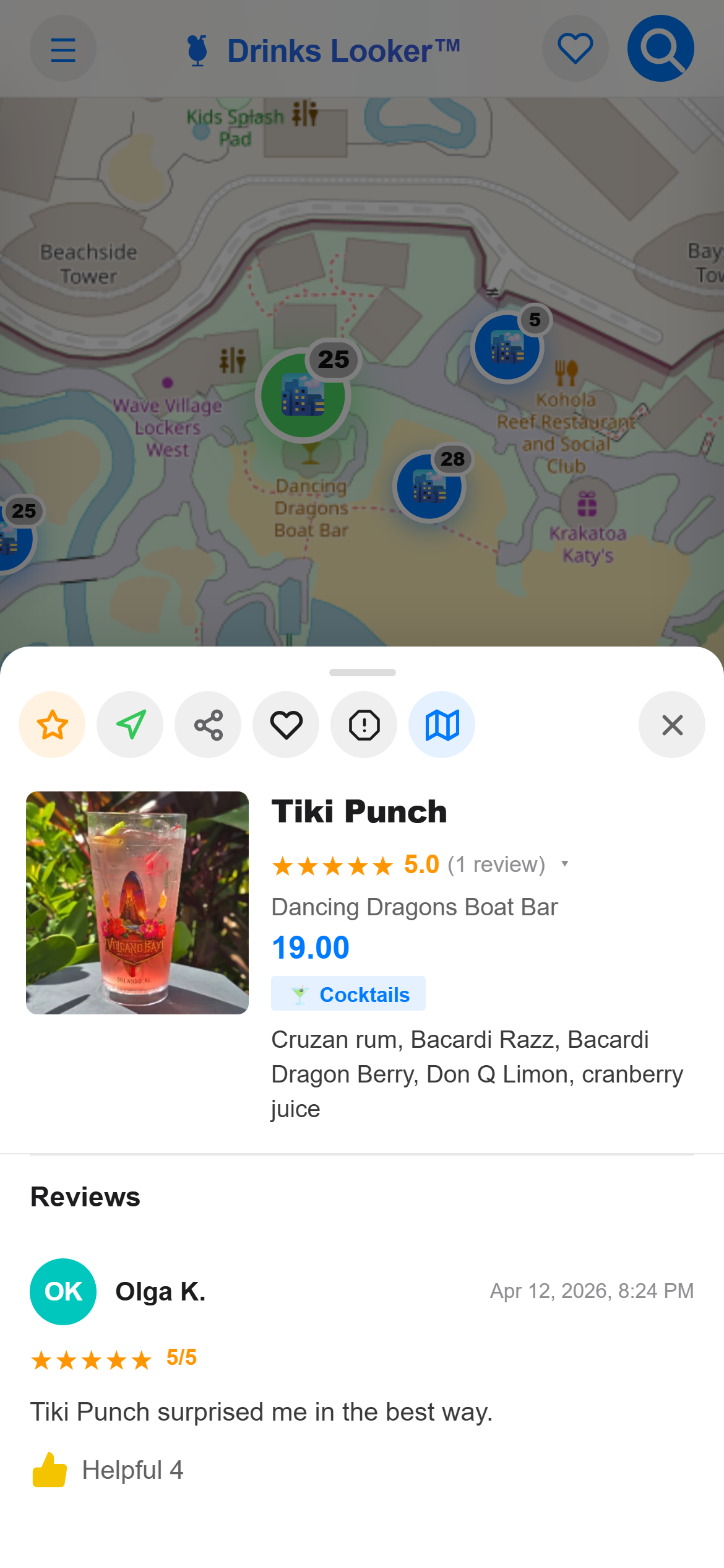 DrinksLooker app — map with kiosk details
